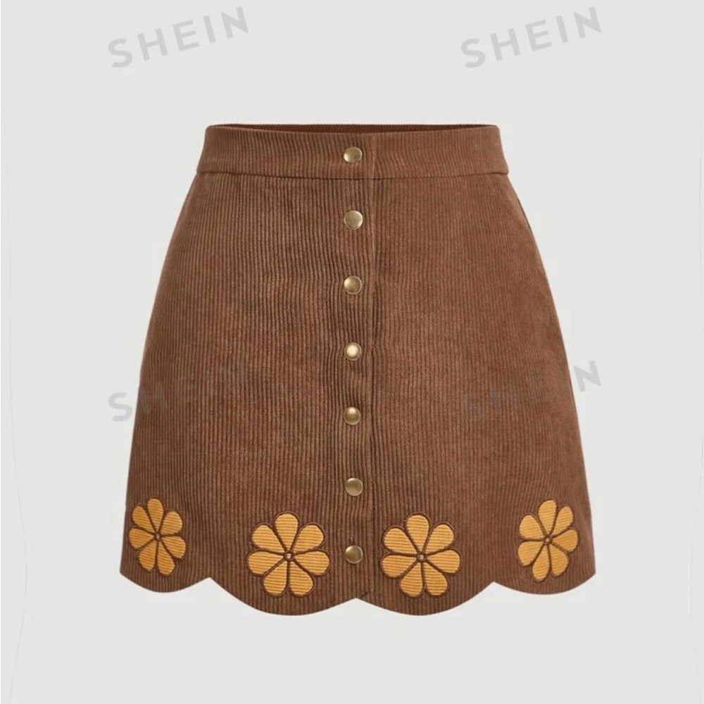 SHEIN MOD Floral Print Hem Cord Skirt